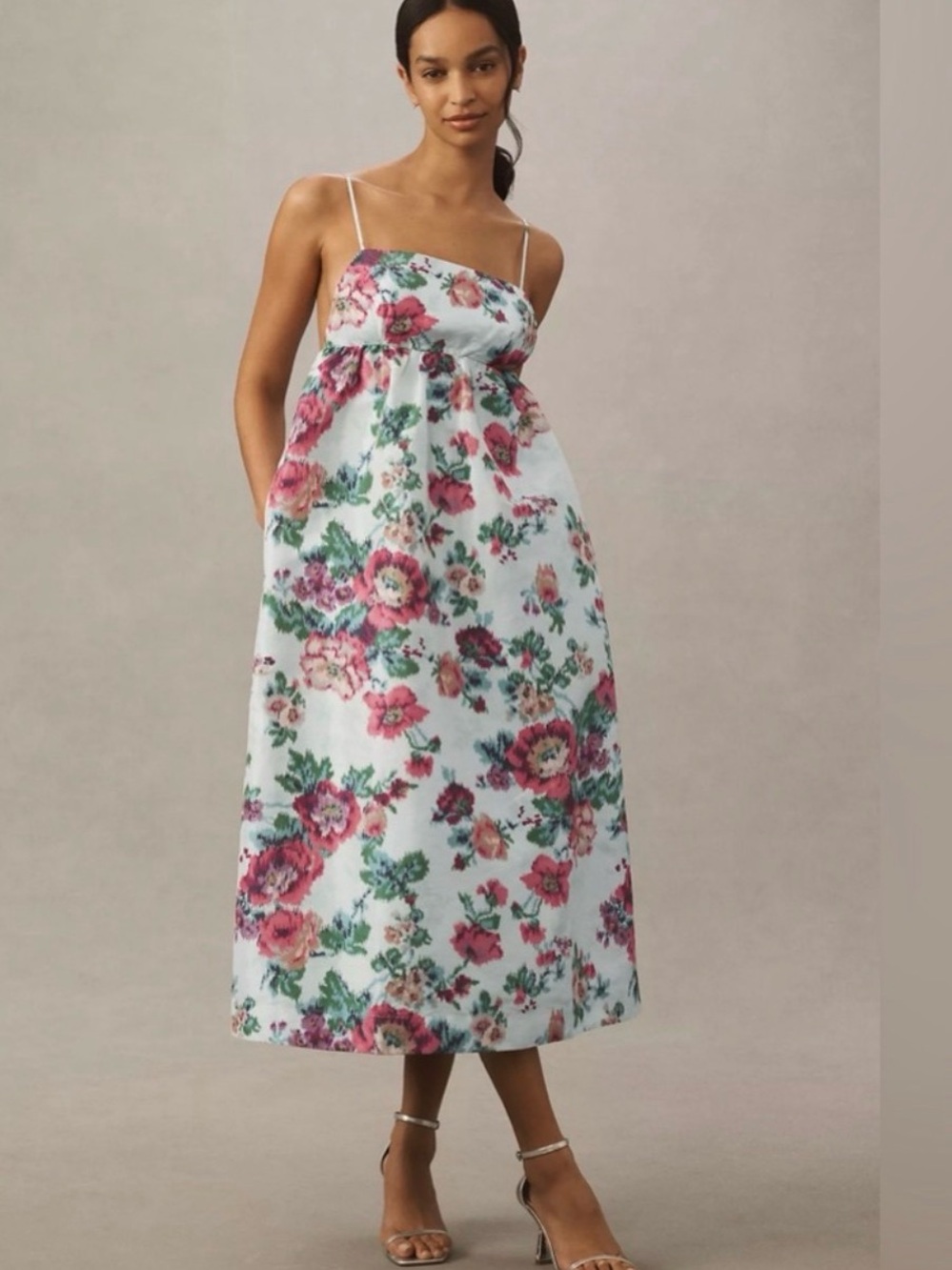 NWT BHLDN Sophia Apron-Top Jacquard Midi Dress for Anthropologie - Blue Floral